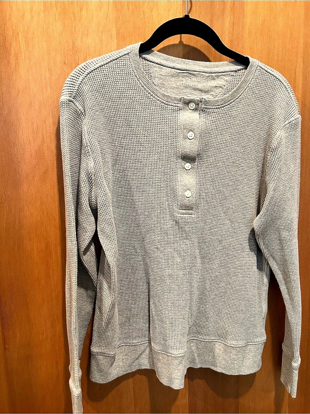 Everlane The Waffle Long-Sleeve Henley Oatmeal long sleeve top